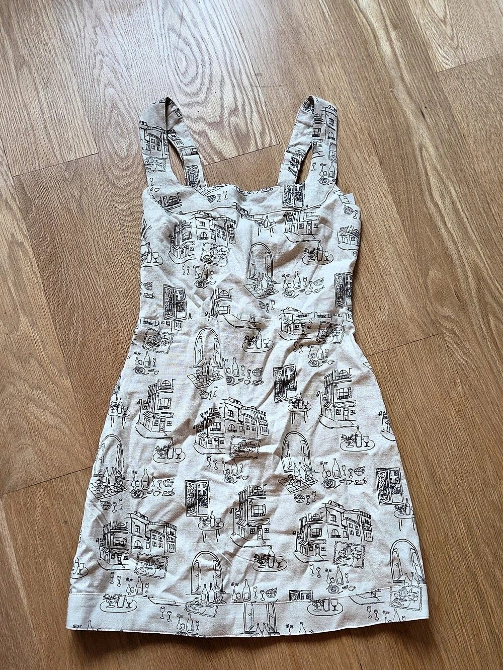 NWT! Abercrombie & Fitch Cafe Cream Mini Dress Black Sketch Print Cream & Black
